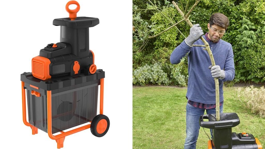BLACK+DECKER Biotrituradora Eléctrica 2800W, Capacidad 45L, Tritura Ramas hasta 45mm,